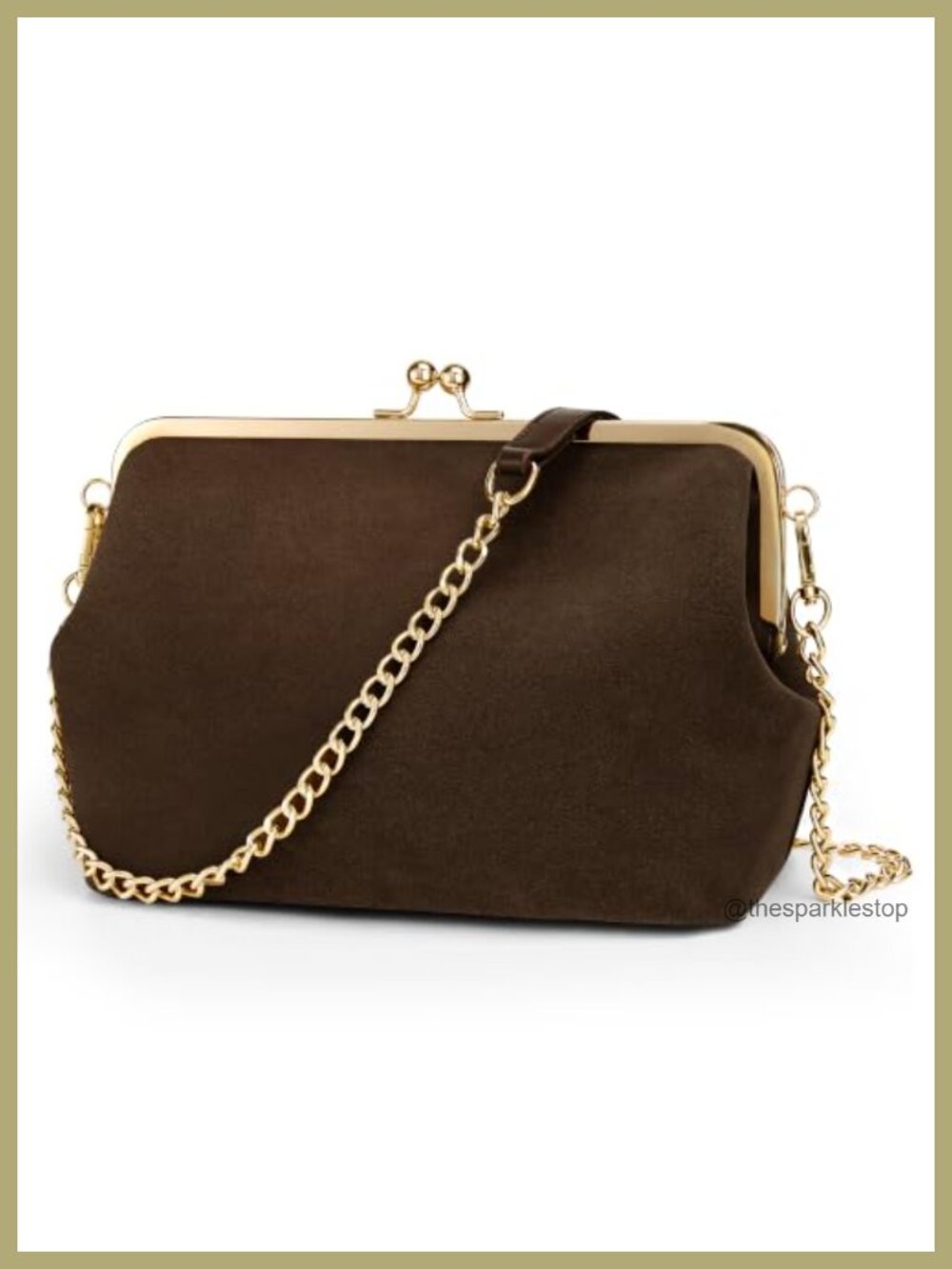 Vintage Kiss Lock Crossbody Bag Suede Detachable Strap